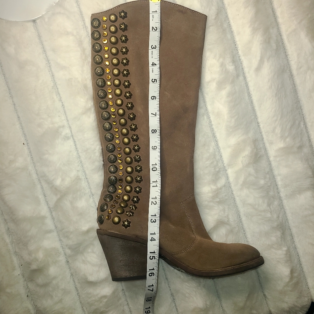 Sam Edelman Tan Heeled Boots with Studded Accents - Picture 14 of 14